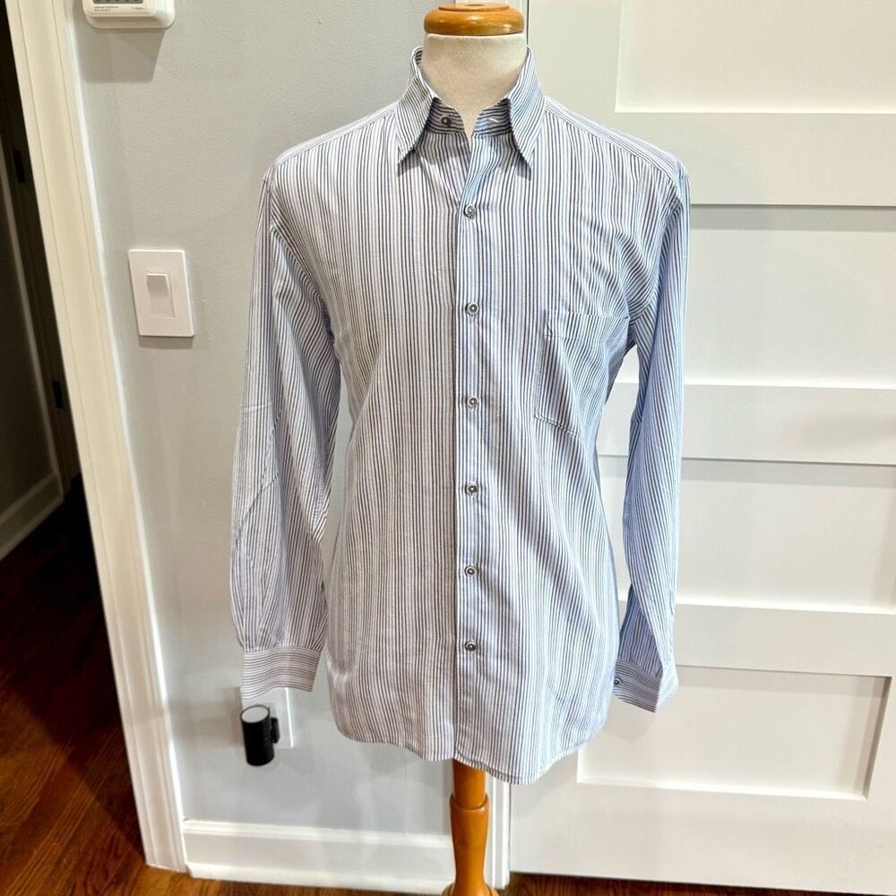 Ermenegildo Zegna Linen Blend Striped Dress Shirt. Size 17.